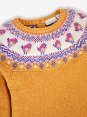 JoJo Maman Bébé Mustard Yellow Bird Fair Isle Pattern Knitted Dress - Image 2 of 3