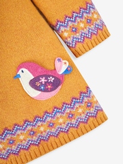 JoJo Maman Bébé Mustard Yellow Bird Fair Isle Pattern Knitted Dress - Image 3 of 3
