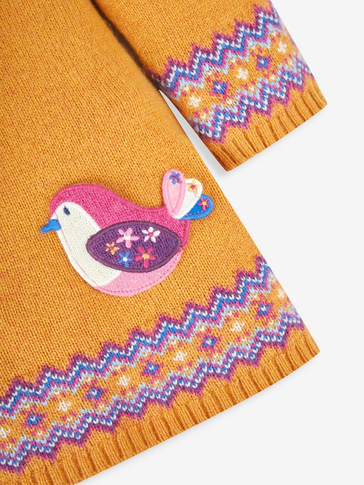 JoJo Maman Bébé Mustard Yellow Bird Fair Isle Pattern Knitted Dress - Image 3 of 3