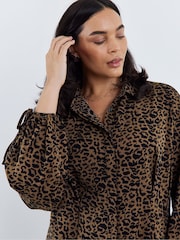 Simply Be Brown Exaggerated Sleeve Shirt Dress - Image 1 of 4