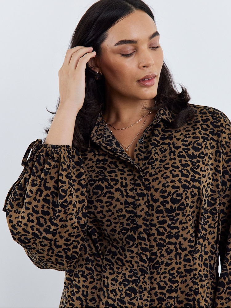 Simply Be Brown Exaggerated Sleeve Shirt Dress - Image 1 of 4 Simply Be Brown Exaggerated Sleeve Shirt Dress - Image 1 of 4