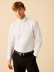 White Single Cuff Slim Fit Easy Care Tab Collar Oxford Smart Shirt - Image 1 of 8