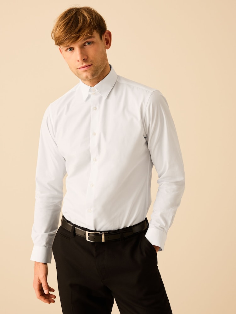 White Single Cuff Slim Fit Easy Care Tab Collar Oxford Smart Shirt - Image 1 of 8