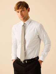 White Single Cuff Slim Fit Easy Care Tab Collar Oxford Smart Shirt - Image 3 of 8