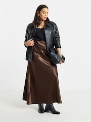 Simply Be Brown Satin Maxi Skirt - Image 1 of 4