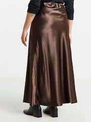 Simply Be Brown Satin Maxi Skirt - Image 2 of 4