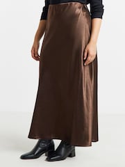 Simply Be Brown Satin Maxi Skirt - Image 3 of 4