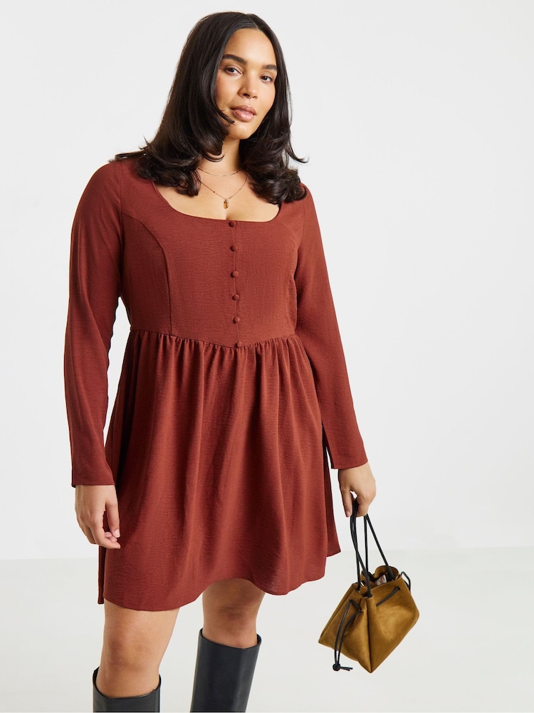 Simply Be Brown Historic Detail Skater Dress - Image 1 of 4 Simply Be Brown Historic Detail Skater Dress - Image 1 of 4
