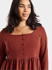 Simply Be Brown Historic Detail Skater Dress - Image 2 of 4