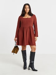 Simply Be Brown Historic Detail Skater Dress - Image 3 of 4