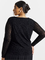 Simply Be Black Leopard Flock Mesh Square Neck Top - Image 2 of 4