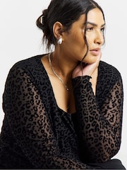 Simply Be Black Leopard Flock Mesh Square Neck Top - Image 4 of 4