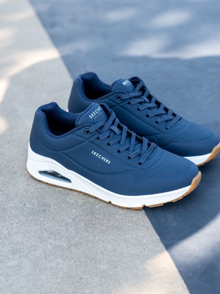 Skechers Blue Standard Fit Mens Uno Stand On Air Lace-Up Sports Trainers - Image 1 of 12