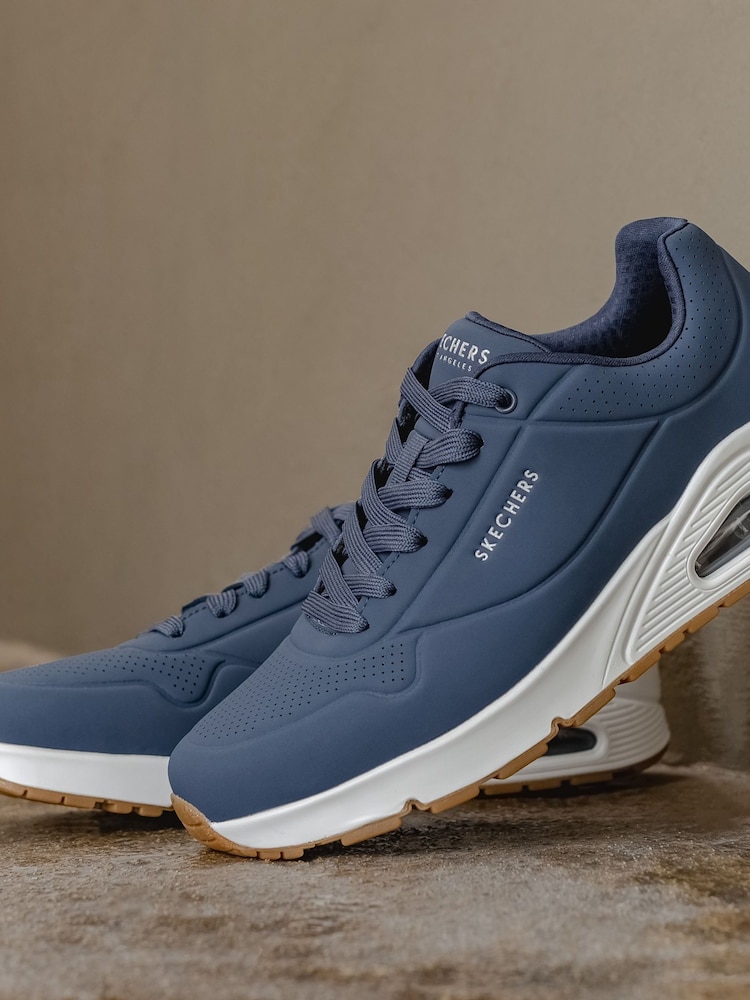 Skechers Blue Standard Fit Mens Uno Stand On Air Lace-Up Sports Trainers - Image 2 of 12