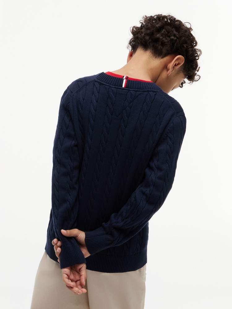 Tommy Hilfiger Blue Cable Knit Crew Neck Jumper - Image 2 of 5