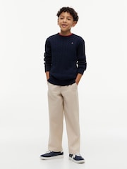 Tommy Hilfiger Blue Cable Knit Crew Neck Jumper - Image 3 of 5