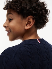 Tommy Hilfiger Blue Cable Knit Crew Neck Jumper - Image 4 of 5