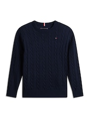 Tommy Hilfiger Blue Cable Knit Crew Neck Jumper - Image 5 of 5