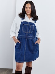 Simply Be Blue Denim Mini Dungaree Dress - Image 1 of 4