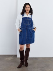 Simply Be Blue Denim Mini Dungaree Dress - Image 4 of 4