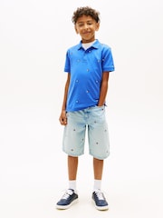 Tommy Hilfiger Blue Regular Fit Wavy Flag Embroidery Polo Shirt - Image 3 of 5