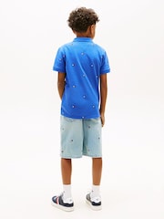Tommy Hilfiger Blue Regular Fit Wavy Flag Embroidery Polo Shirt - Image 4 of 5