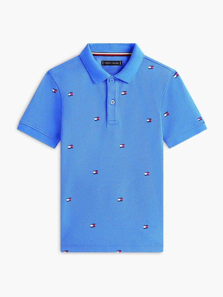 Tommy Hilfiger Blue Regular Fit Wavy Flag Embroidery Polo Shirt - Image 5 of 5 Tommy Hilfiger Blue Regular Fit Wavy Flag Embroidery Polo Shirt - Image 5 of 5