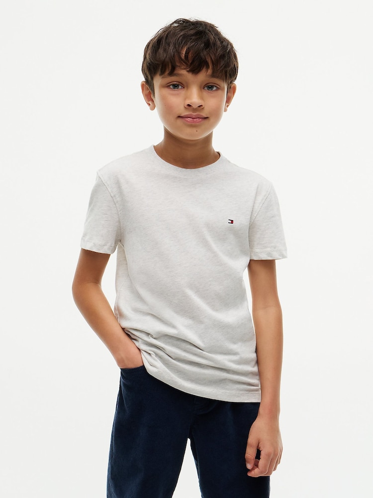 Tommy Hilfiger Grey Essential Flag Embroidery Crew Neck T-Shirt - Image 1 of 6 Tommy Hilfiger Grey Essential Flag Embroidery Crew Neck T-Shirt - Image 1 of 6