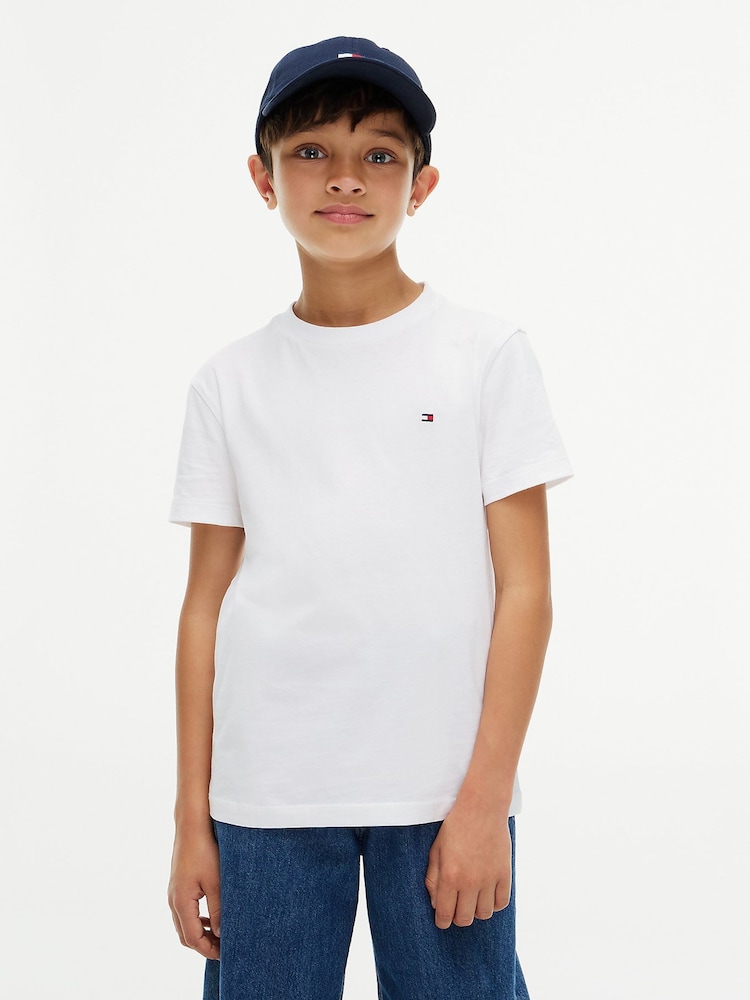 Tommy Hilfiger White Essential Flag Embroidery Crew Neck T-Shirt - Image 1 of 6 Tommy Hilfiger White Essential Flag Embroidery Crew Neck T-Shirt - Image 1 of 6
