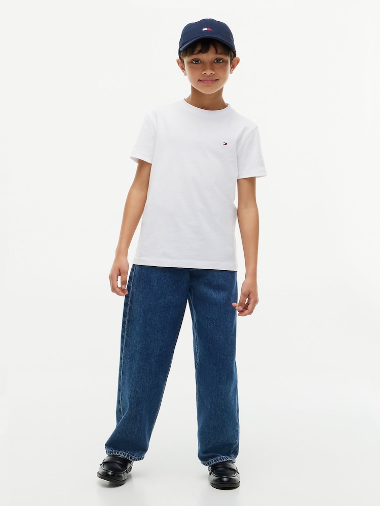 Tommy Hilfiger White Essential Flag Embroidery Crew Neck T-Shirt - Image 2 of 6 Tommy Hilfiger White Essential Flag Embroidery Crew Neck T-Shirt - Image 2 of 6