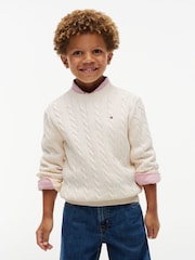 Tommy Hilfiger Cream Cable Knit Crew Neck Jumper - Image 1 of 5
