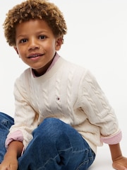 Tommy Hilfiger Cream Cable Knit Crew Neck Jumper - Image 4 of 5