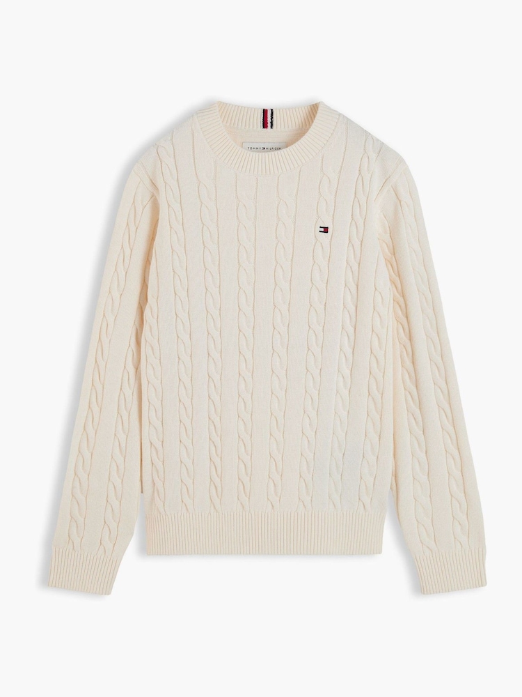 Tommy Hilfiger Cream Cable Knit Crew Neck Jumper - Image 5 of 5