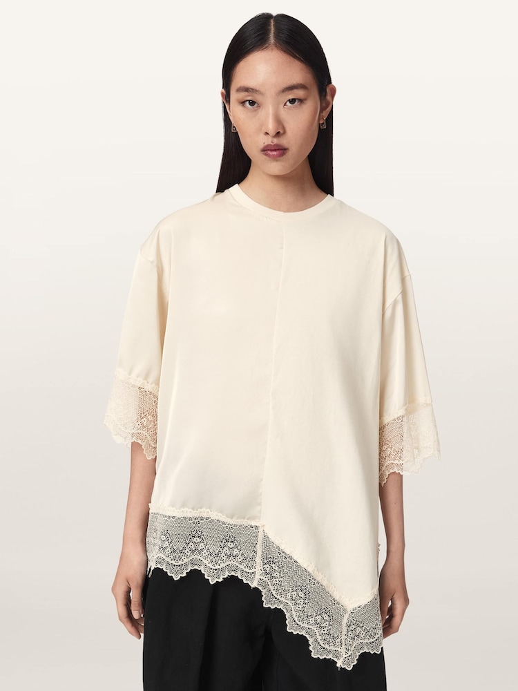 AllSaints White Lenny Lace T-Shirt - Image 1 of 6