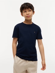 Blauw - Tommy Hilfiger Essential T-shirt met geborduurde vlag en ronde hals - Afbeelding 1 van 7