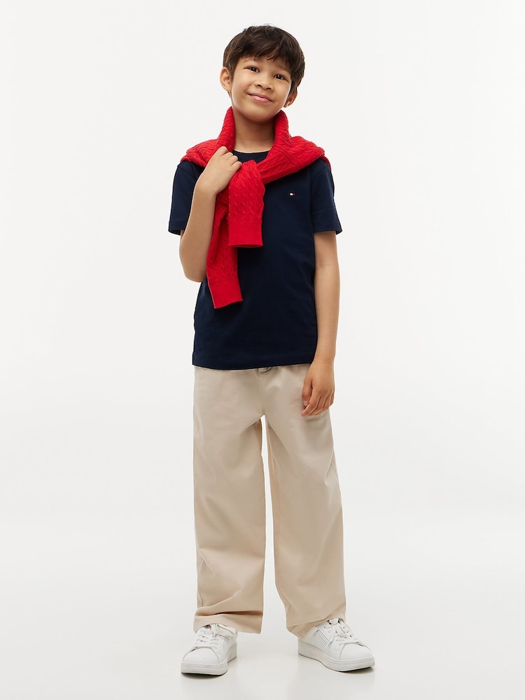 Blauw - Tommy Hilfiger Essential T-shirt met geborduurde vlag en ronde hals - Afbeelding 2 van 7