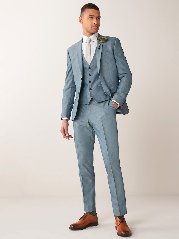 Bleu clair - Coupe ajustée Two Button Suit Veste - Image 2 of 9