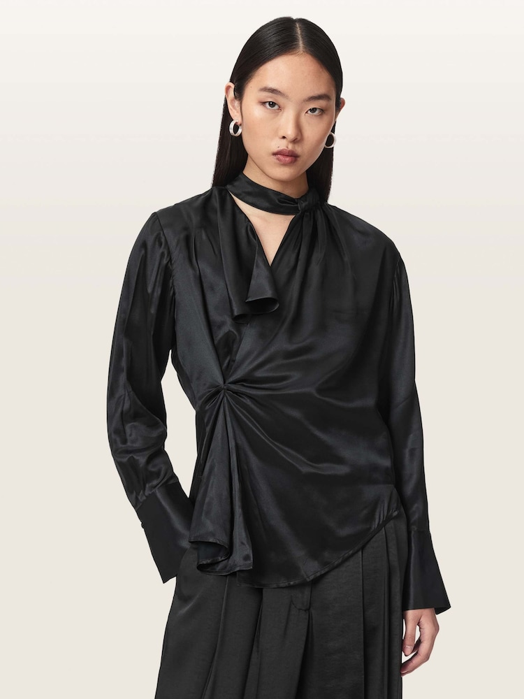 AllSaints Black Zellie Top - Image 1 of 6
