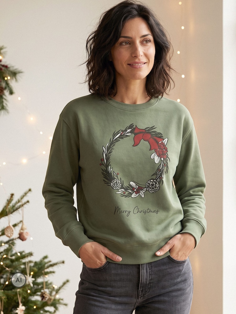 Christmas Wreath Sweatshirt by Stitch Style - Image 1 of 5 Christmas Wreath Sweatshirt by Stitch Style - Image 1 of 5