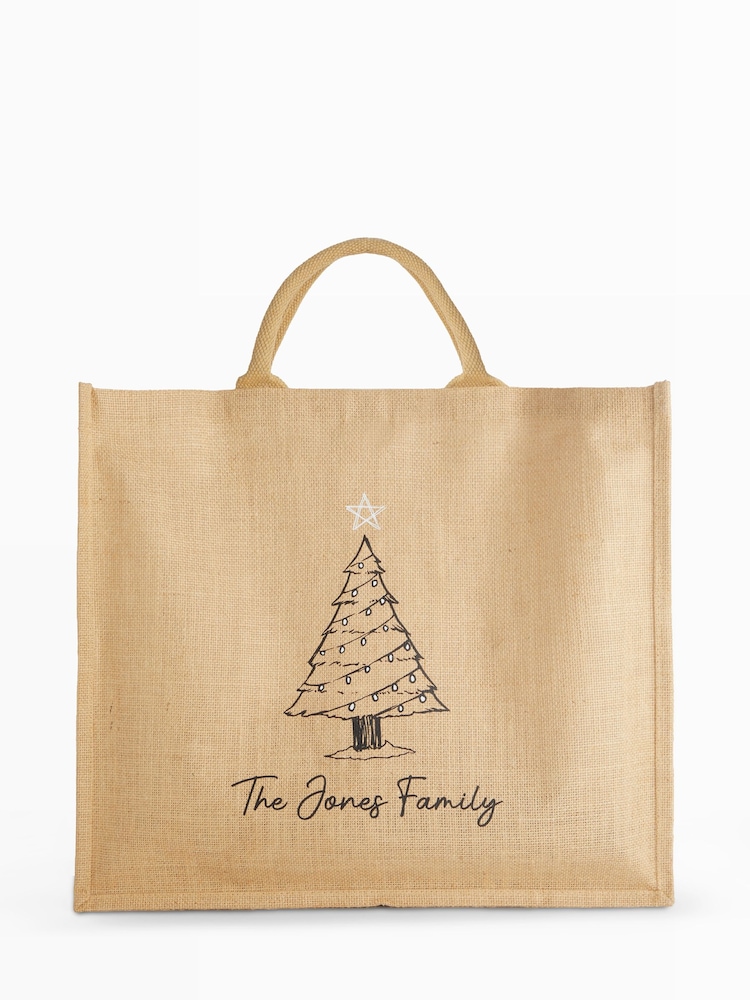 Christmas Tree Jute Shopper Bag by Stitch Style - Image 1 of 5 Christmas Tree Jute Shopper Bag by Stitch Style - Image 1 of 5