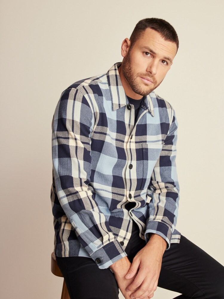 Blue Textured Check Shacket - Image 2 of 9
