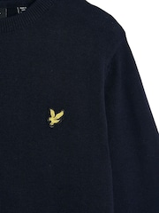 Lyle & Scott Navy Blue Boys Crew Neck Knitted 100% Cotton Jumper - Image 4 of 5