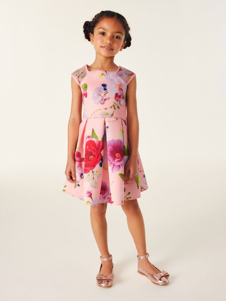 Baker by Ted Baker Apricot Orange Floral Scuba Dress - Image 3 of 11