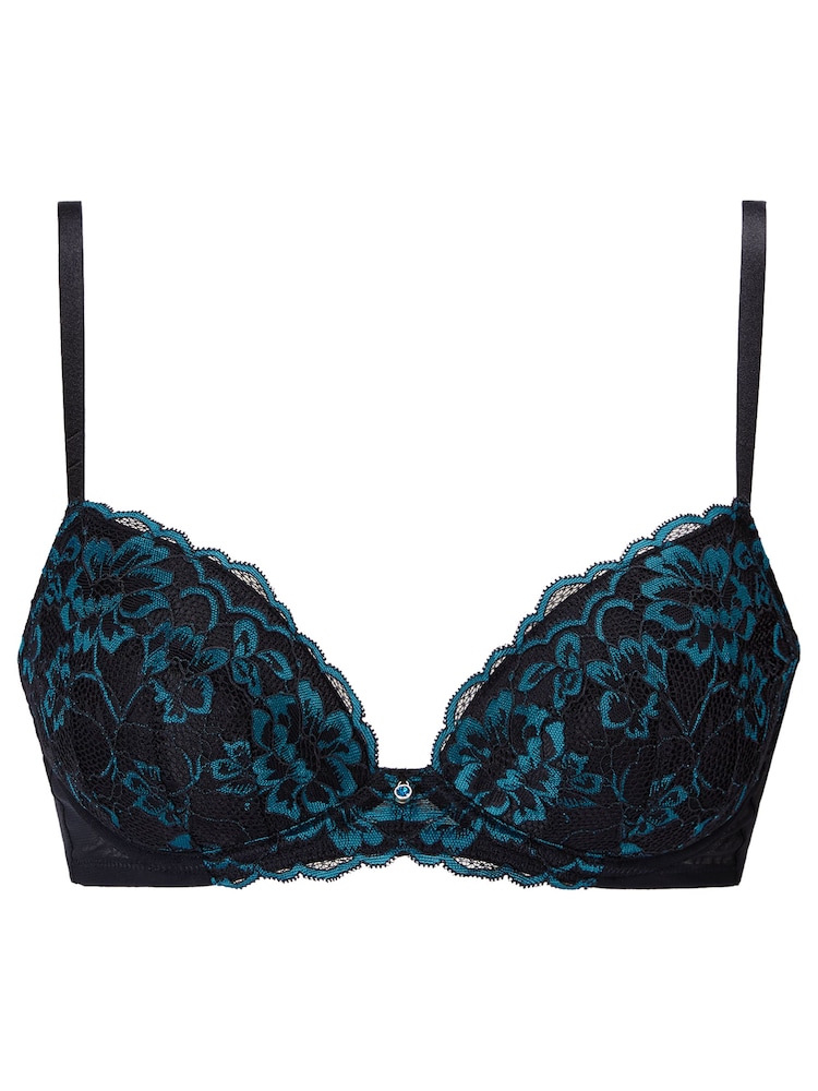 Ann Summers Black/Teal Plunge Padded Sexy Lace Bra - Image 5 of 5