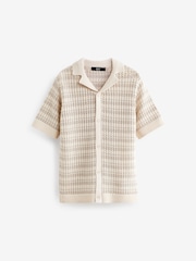 Neutral Crochet Stripe Short Sleeved Polo Shirt (3-16yrs) - Image 5 of 7