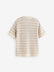 Neutral Crochet Stripe Short Sleeved Polo Shirt (3-16yrs) - Image 6 of 7