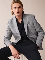 Chambray Blue Trimmed Linen Blazer - Image 1 of 5