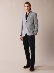 Chambray Blue Trimmed Linen Blazer - Image 2 of 5