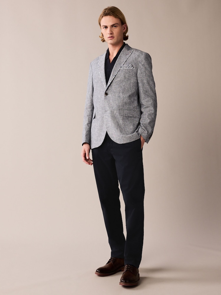 Chambray Blue Trimmed Linen Blazer - Image 2 of 5