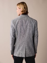 Chambray Blue Trimmed Linen Blazer - Image 3 of 5